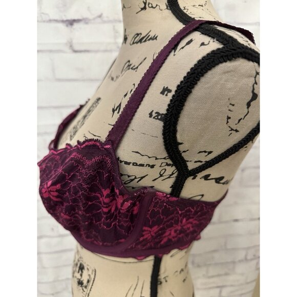Wacoal Size 36D Fire And Lace Scallop Trim Bra 851252 Purple Pink sheer - Picture 2 of 7